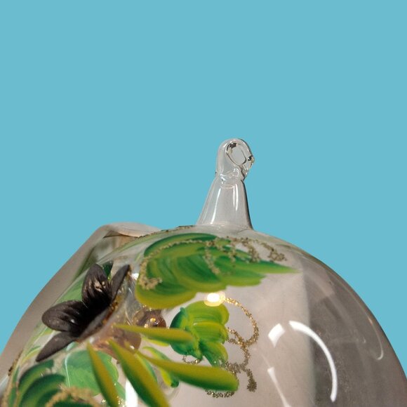 Hand Painted Glass Christmas Ornament  Floral embedded metal Flower  Accents - Picture 6 of 8